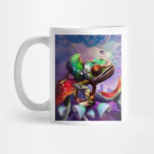 Trippy Psychedelic Chameleon Lizard On Mushroom Mug